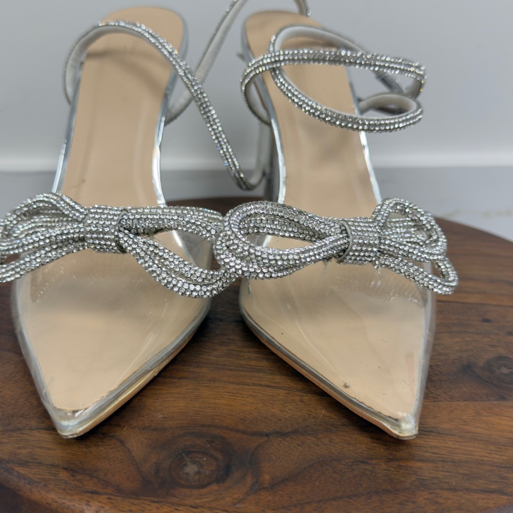 Anne Michelle Silver Rhinestone Bow‎ Heels - Picture 7 of 13